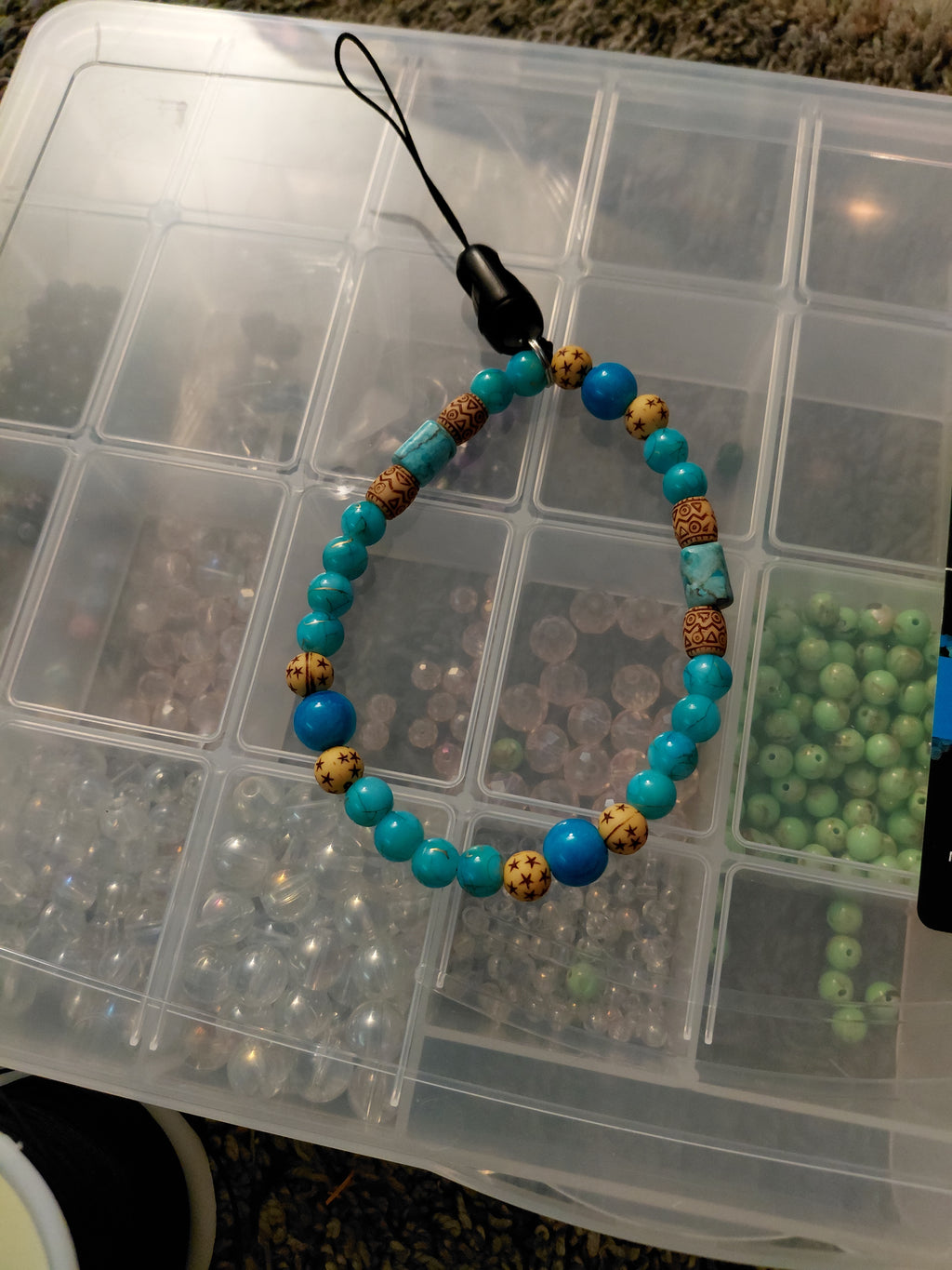 Turquoise Tribal Phone Wrist Strap - handcrafted beaded wristlet