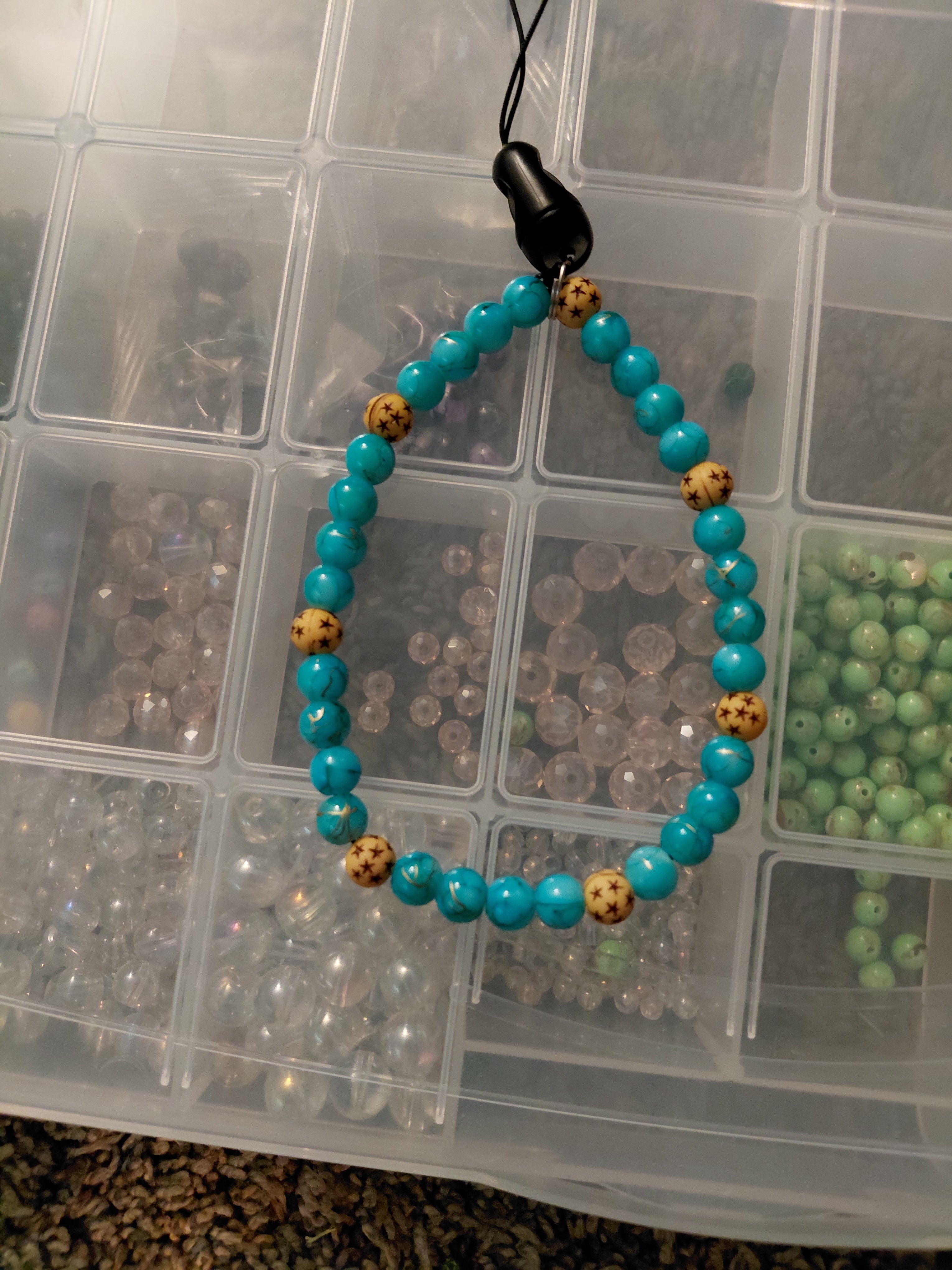 Turquoise Star Beaded Phone Wrist Strap - handcrafted