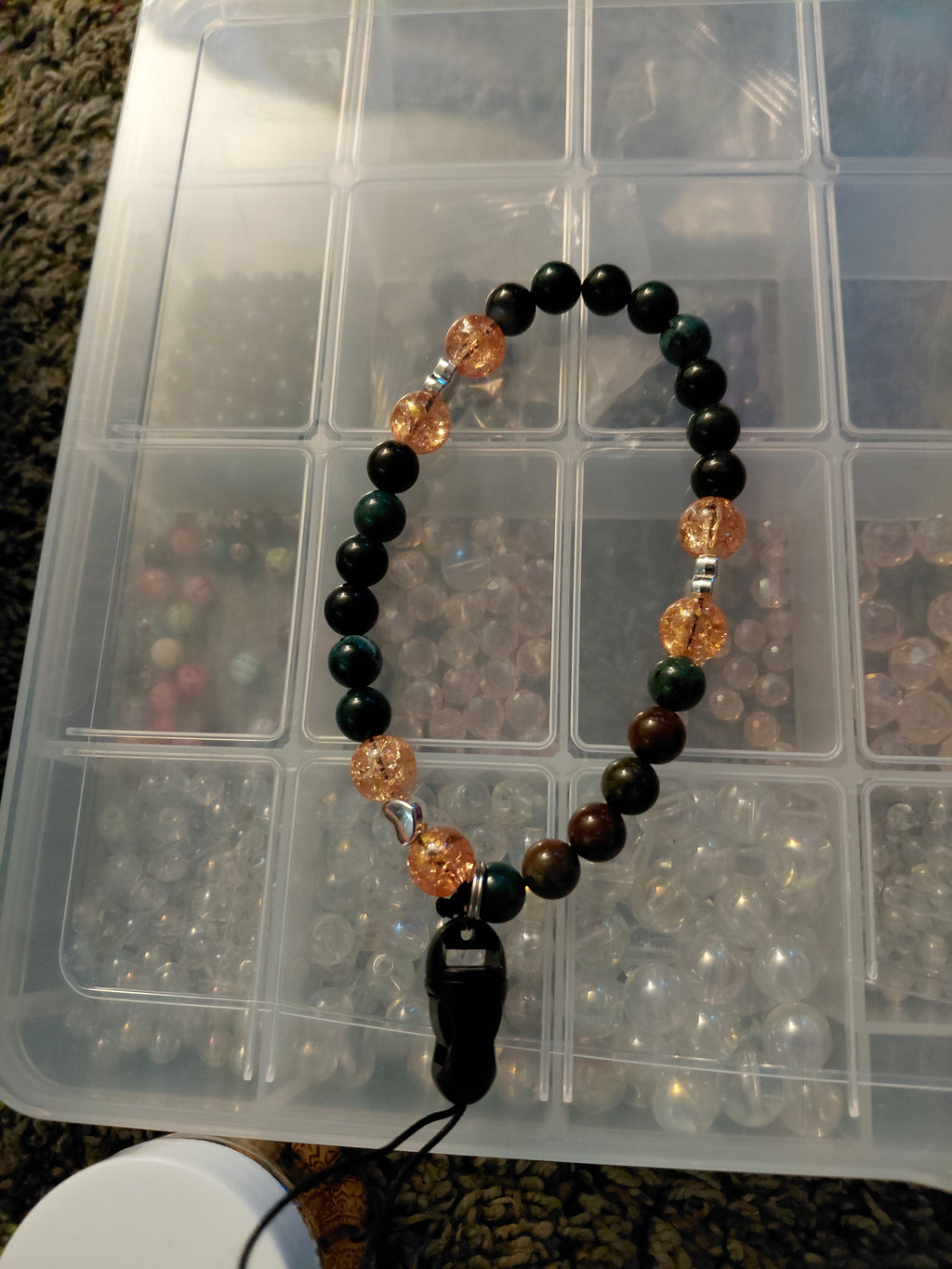 Amber Crackle & Dark Stone Beaded Phone Wrist Strap - handcrafted