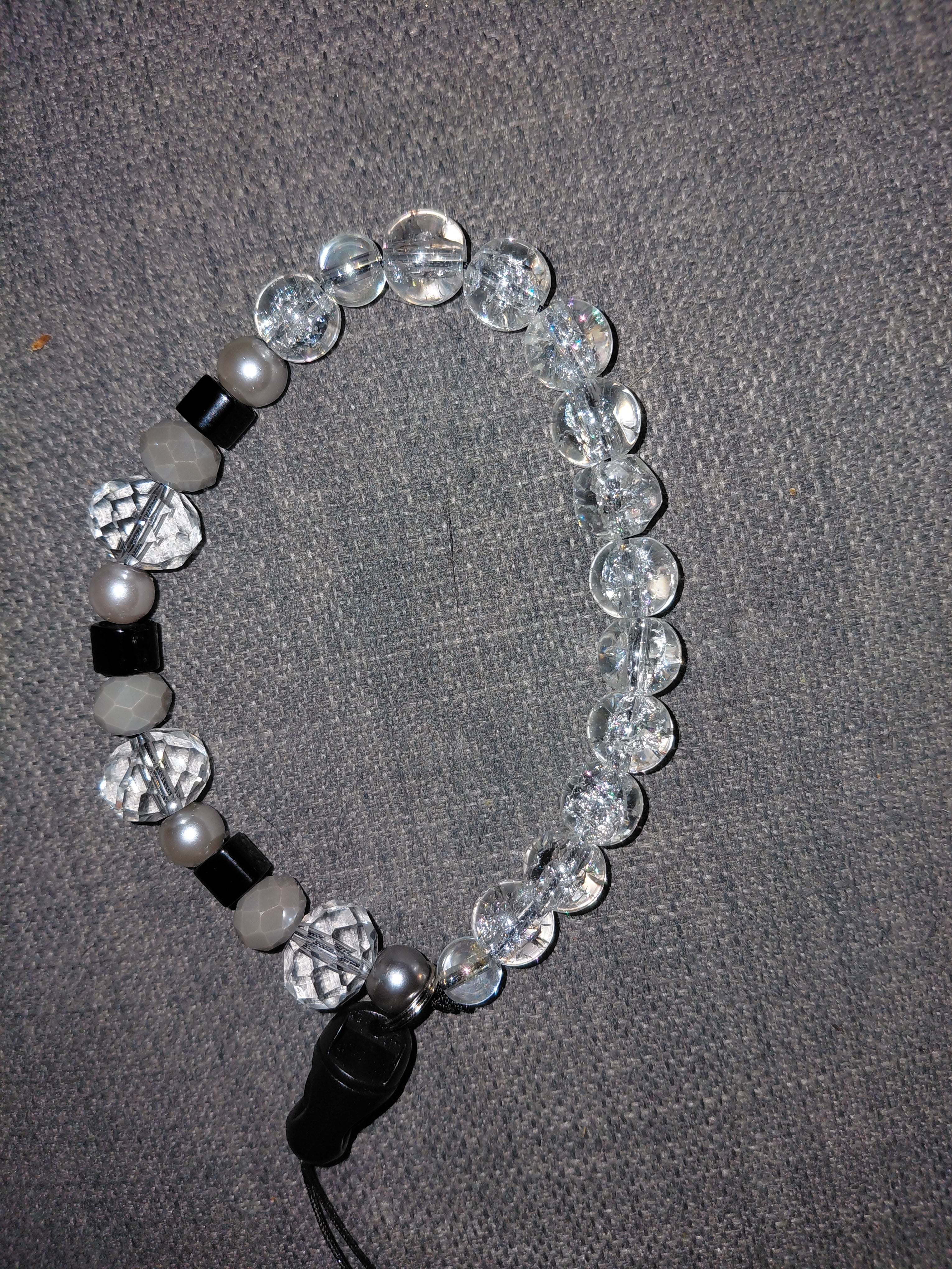 Crystal Pearl & Black Cube Beaded Phone Wristlet
