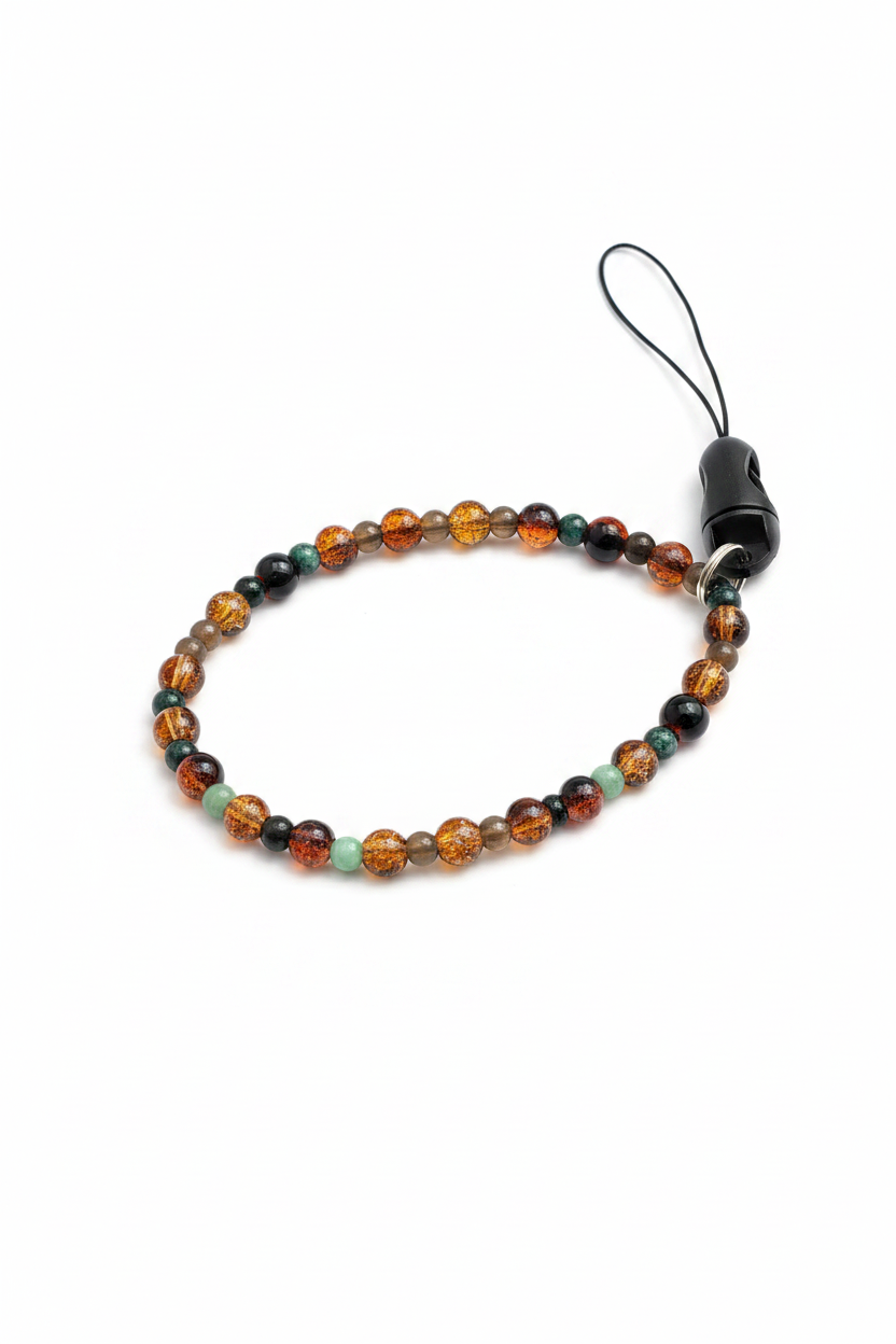 Amber & Black Gemstone Beaded Phone Wristlet