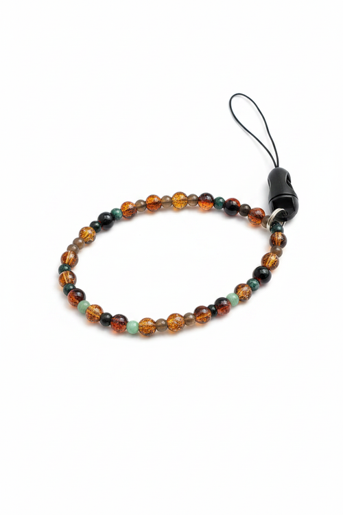 Amber & Black Gemstone Beaded Phone Wristlet