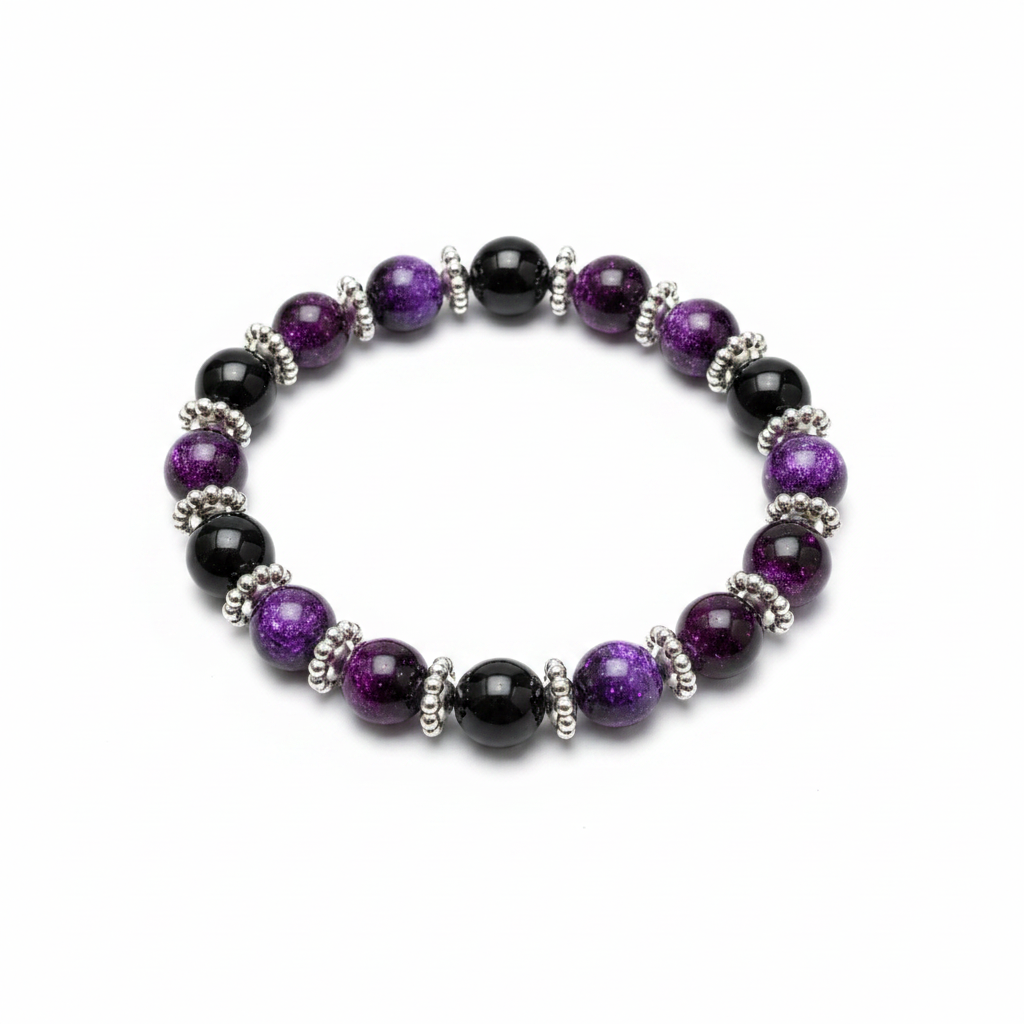 Black & Purple Galaxy Beaded Phone Wristlet