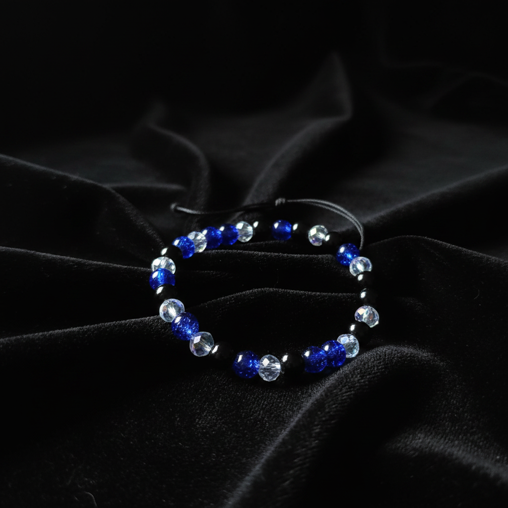 Blue & Black Beaded Phone Wristlet