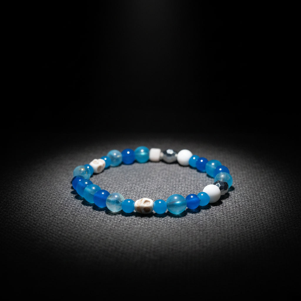 Skull Beaded Phone Wristlet - Blue & White | CHARM ON CALL
