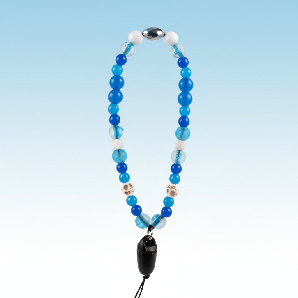 Skull Beaded Phone Wristlet - Blue & White | CHARM ON CALL