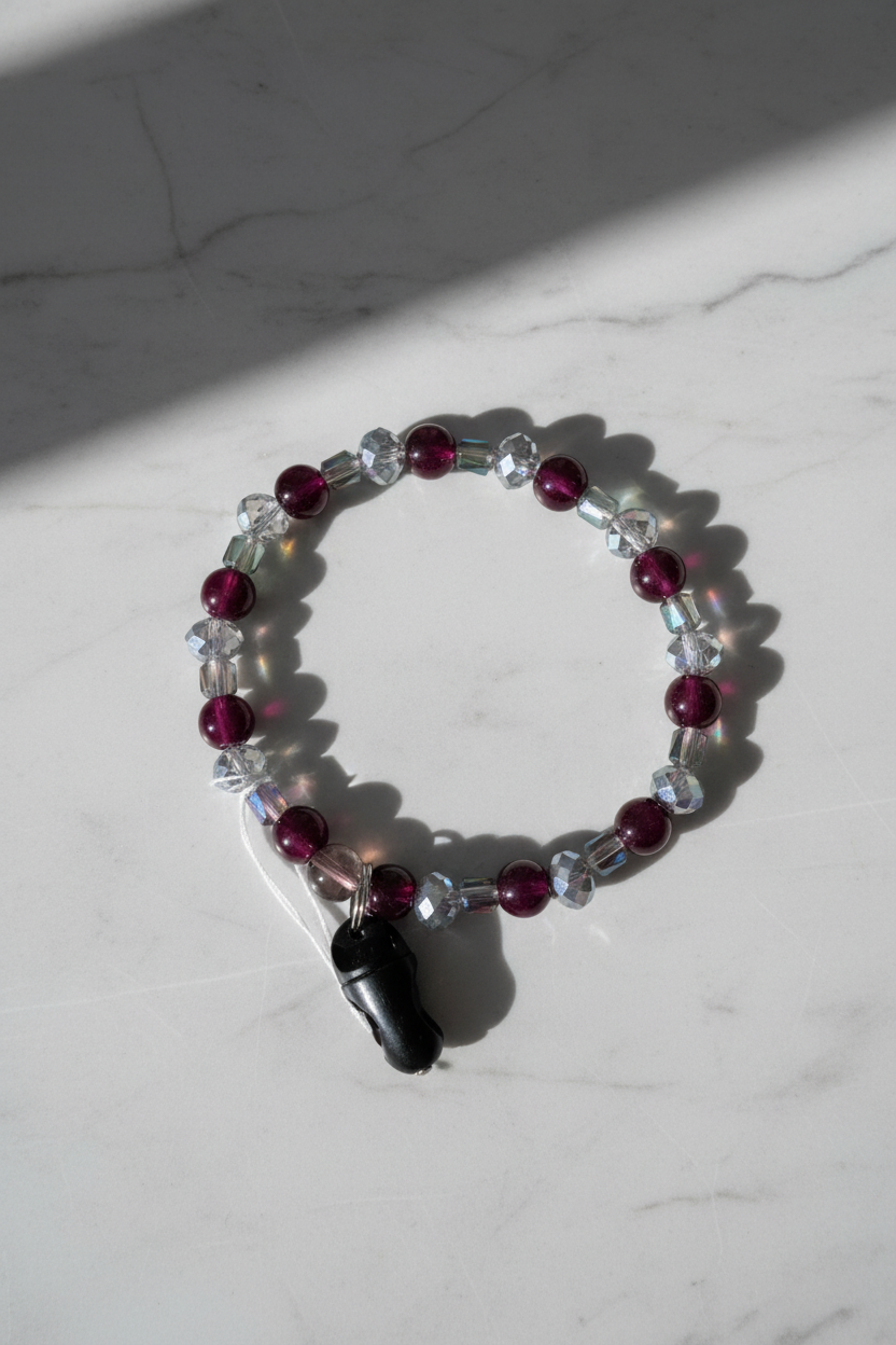 Burgundy & Crystal Beaded Wristlet – Marble Background