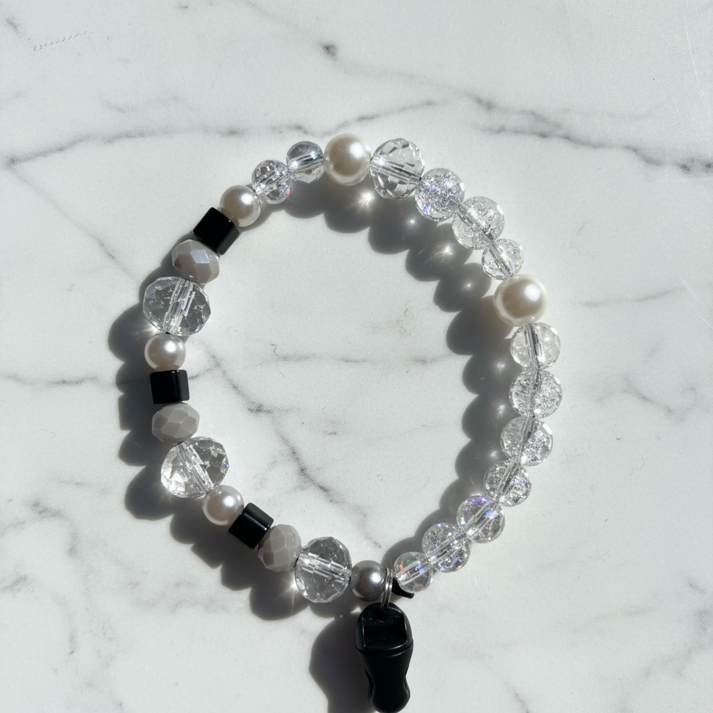 Crystal Pearl & Black Cube Beaded Phone Wristlet