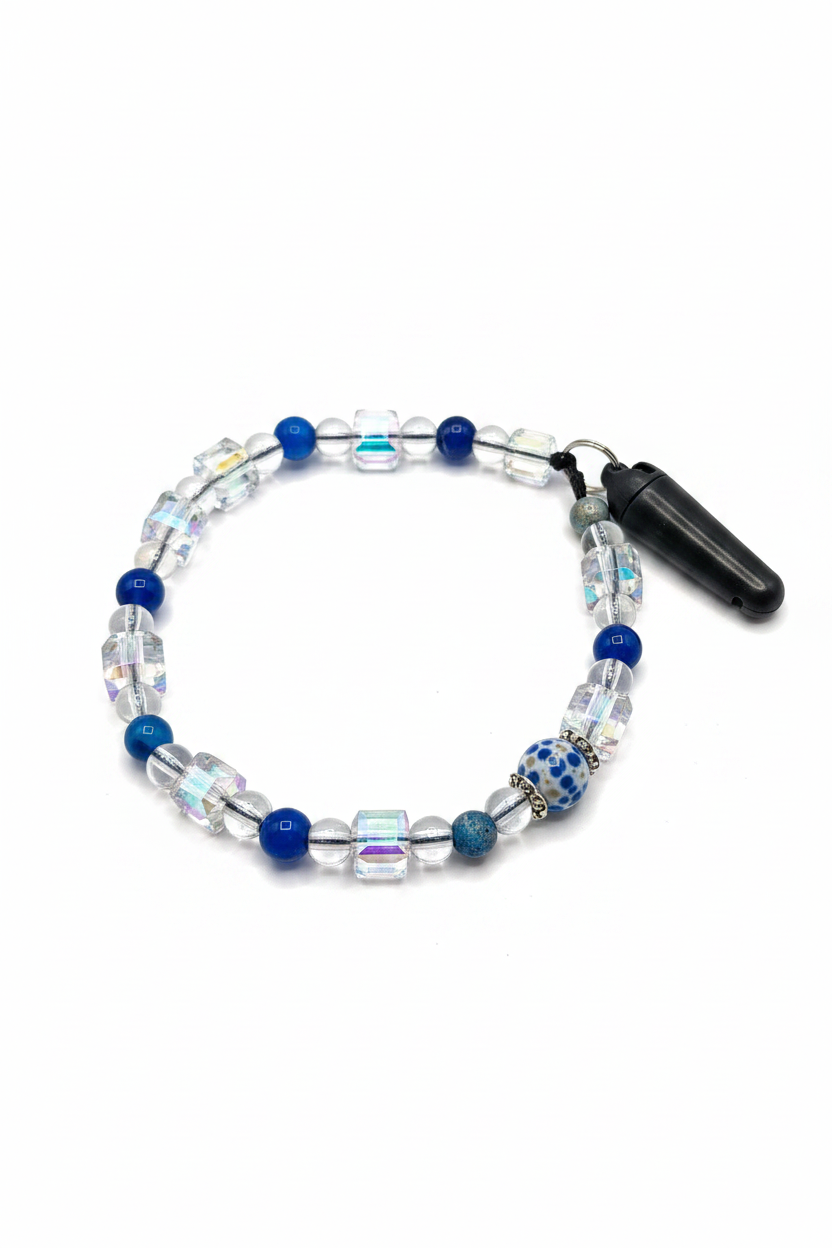 Iridescent Aurora & Cobalt Blue Beaded Phone Wristlet