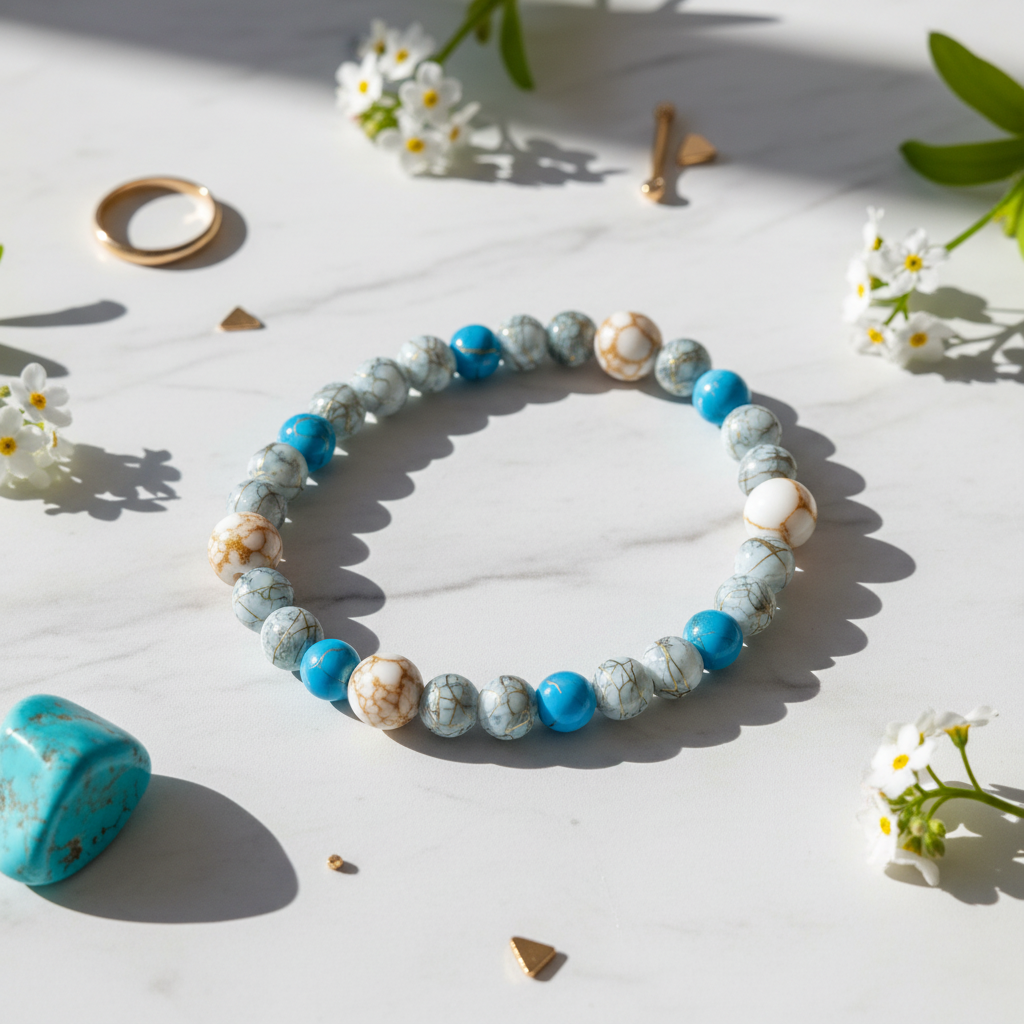 Marble & Turquoise Beaded Phone Wristlet