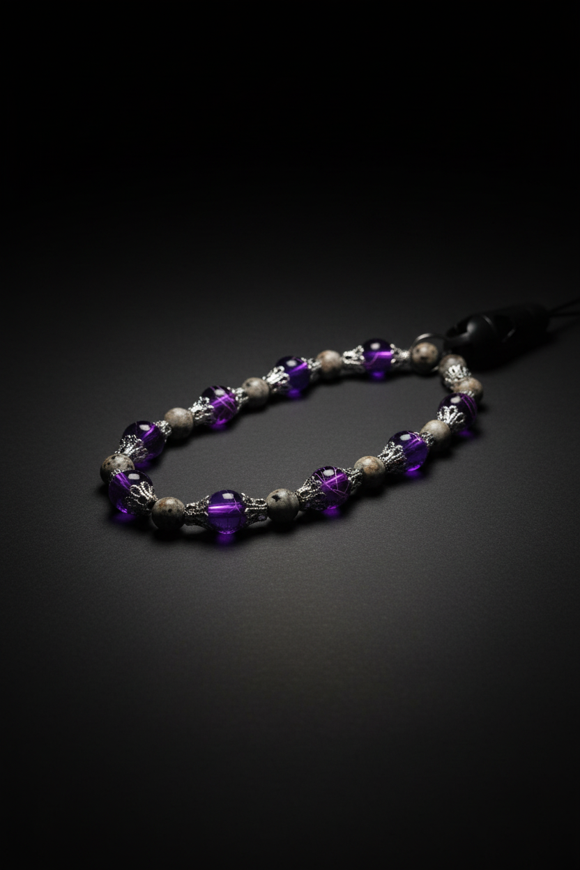Purple Amethyst & Stone Beaded Wristlet – Dark Background