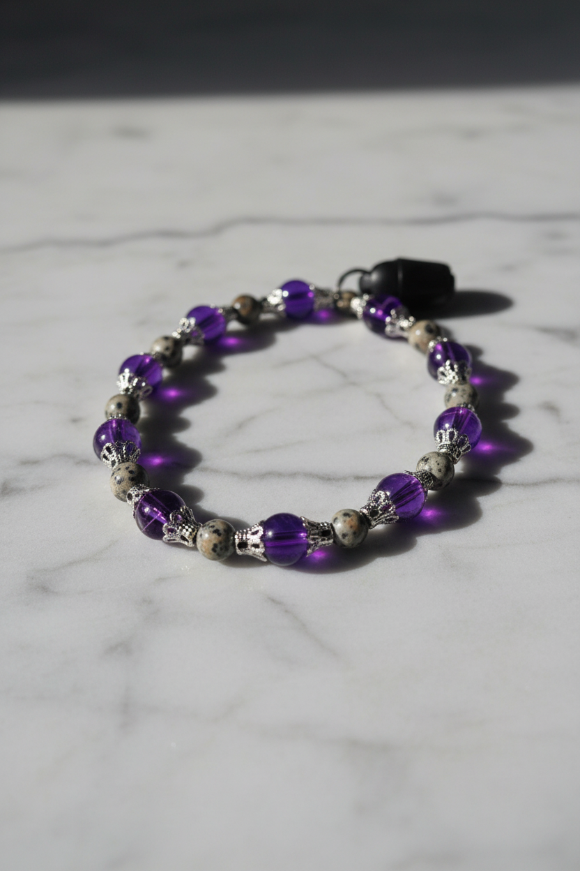 Purple Amethyst & Stone Beaded Wristlet – Marble Background