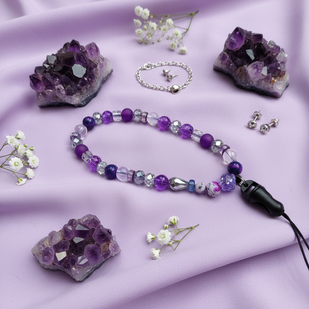 Purple Crystal Mix Wristlet - Lifestyle Flat Lay