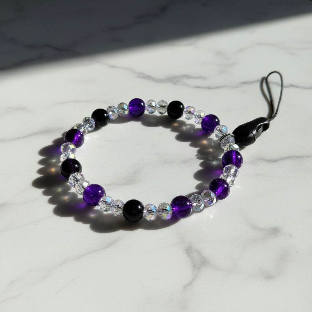 Purple black Crystal Mix Beaded Phone Wristlet