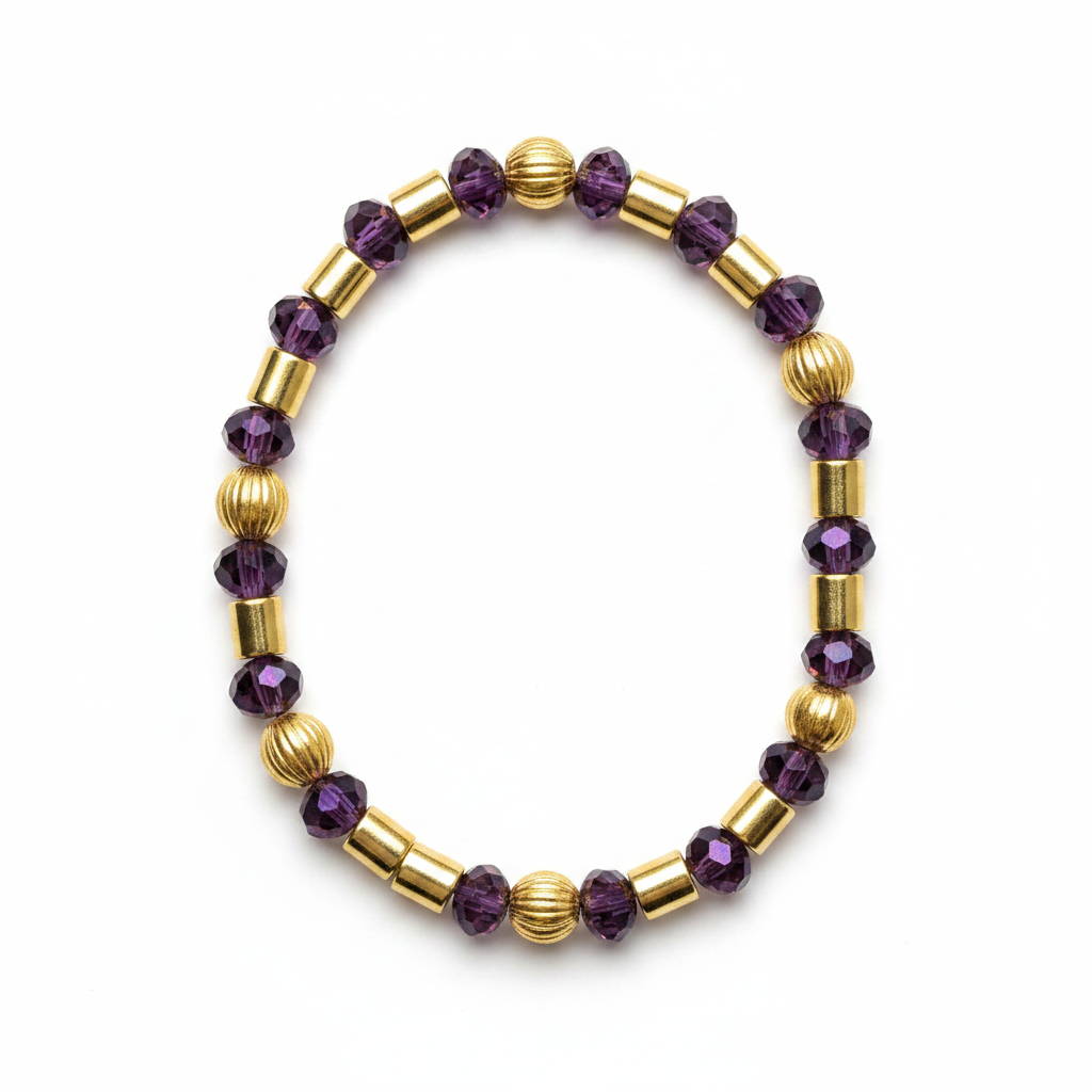 Purple & Gold Crystal Beaded Phone Wristlet