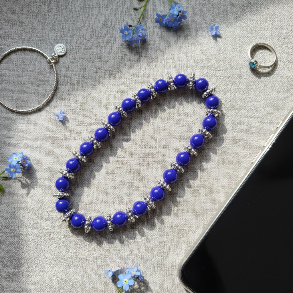 Royal Blue & Silver Beaded Phone Wristlet