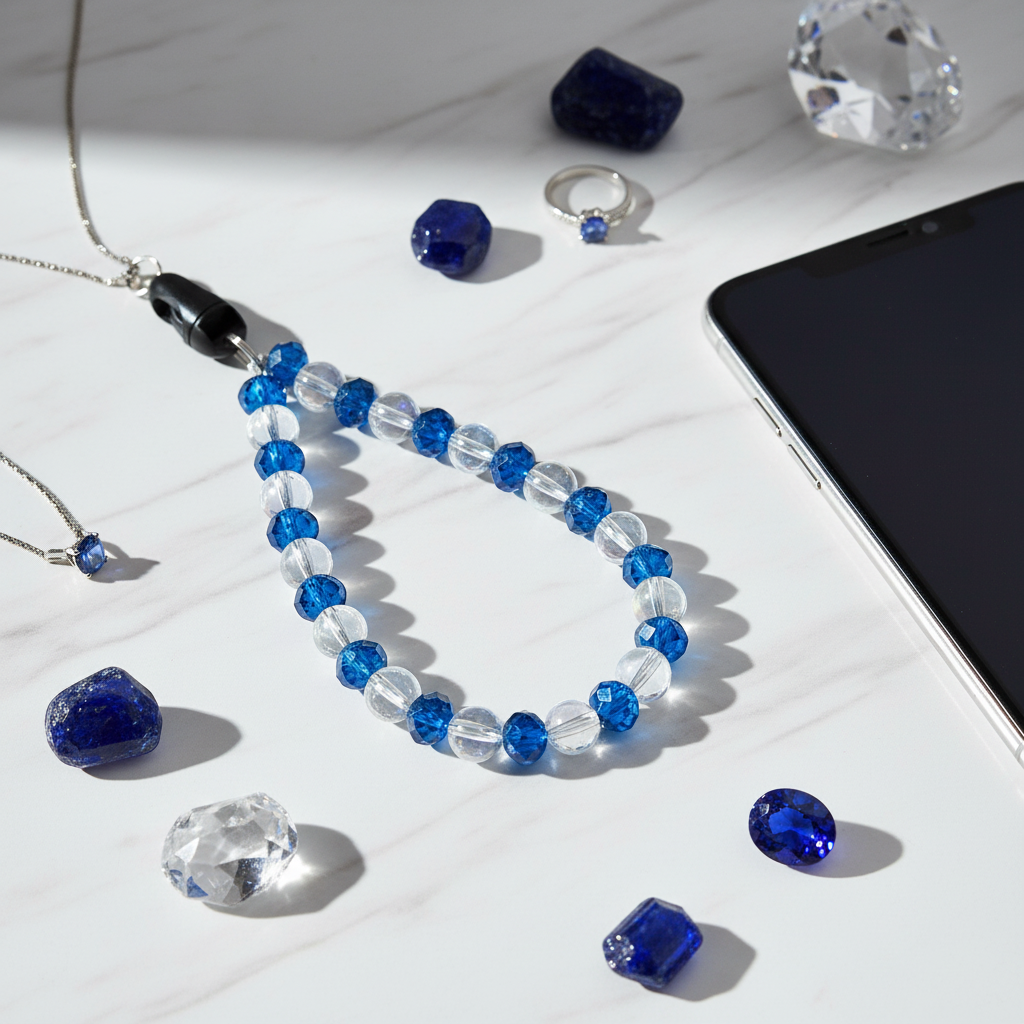 Sapphire & Clear Crystal Beaded Phone Wristlet
