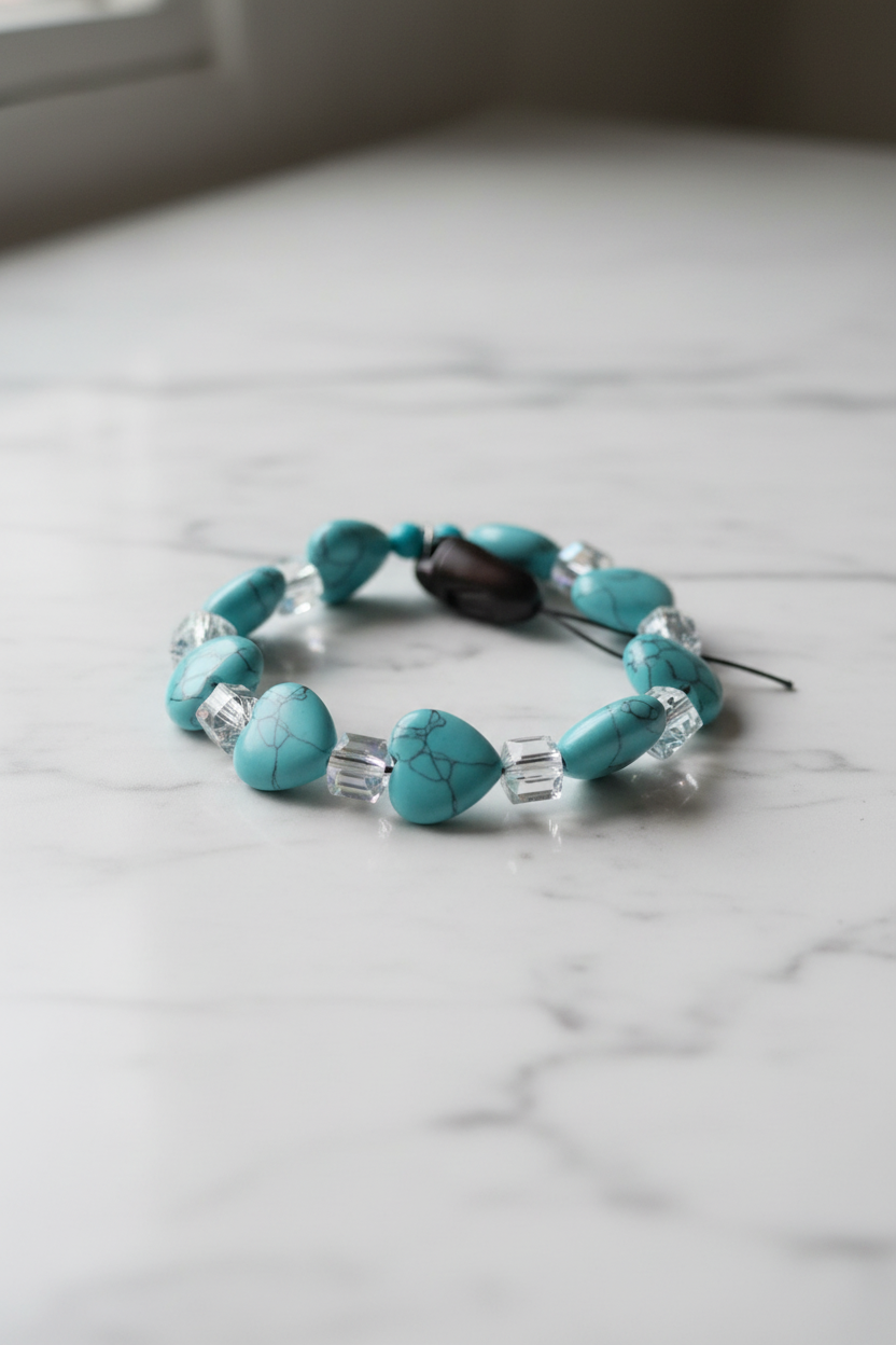 Turquoise Heart Bead Bracelet